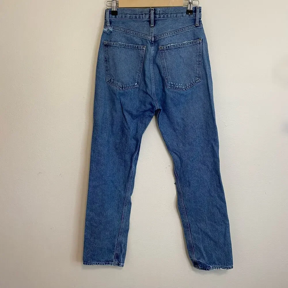 Agolde Women's Jeans 90's Pinch‎ Waist High Rise Straight Distressed Blue 25
